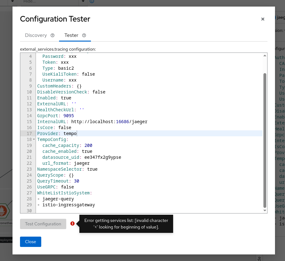 Tracing configuration tester